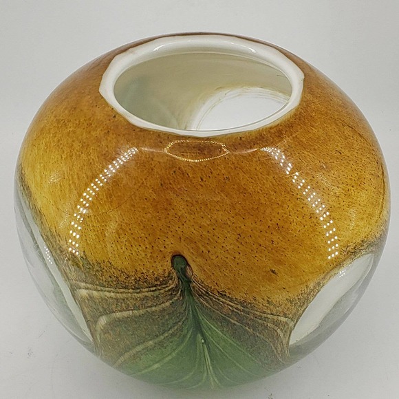 Heavy hand blown Pulled Feather Design Cased studio art glass w/clear "windows" - Picture 2 of 3